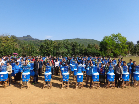 This gives you an idea of the volume. Here, the villagers (the rest of their families were waiting on the sidelines) are holding up their toothbrushes and paste to thank our dental hygiene sponsors. We have video too!